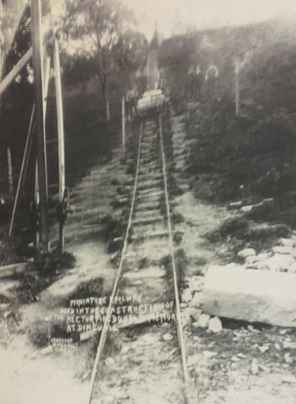 Zoom in And a photograph of the miniature railway used in the construction of the Macdonald Memorial on Mitchell Hill.