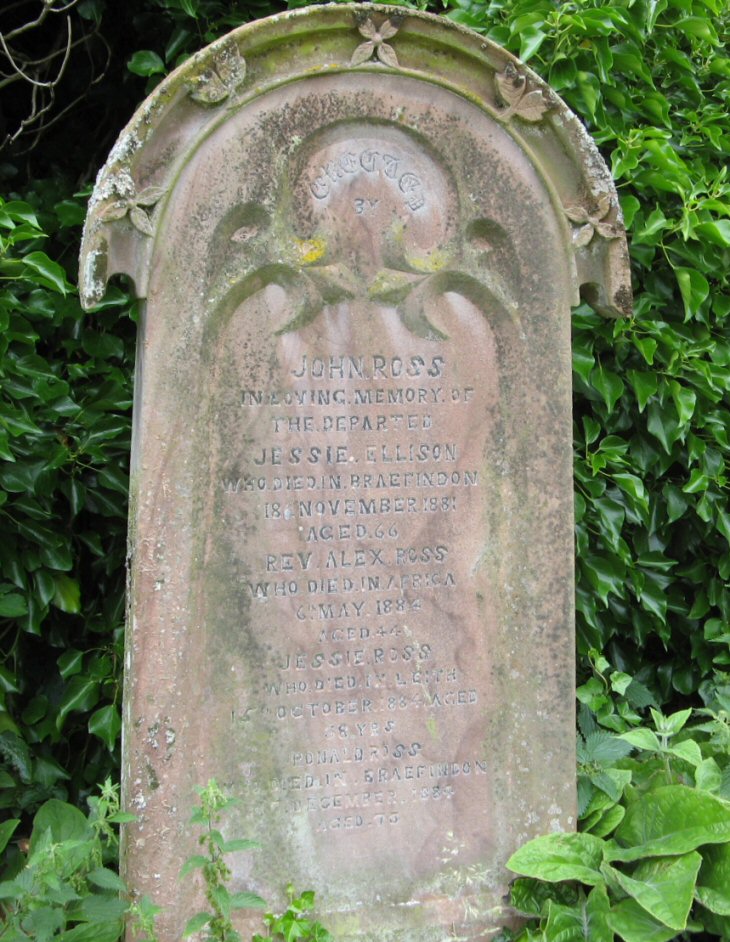 Family gravestone of Alexander Ross in Urquhart Old cemetery.