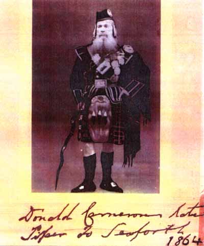 Zoom in Donald Cameron, Piper to Keith Stewart Mackenzie of Seaforth, in 1864