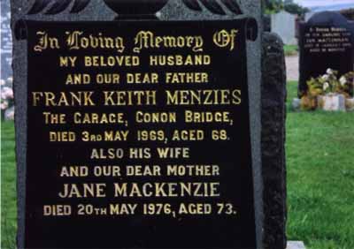 Grave of Frank and his wife Jane Menzies