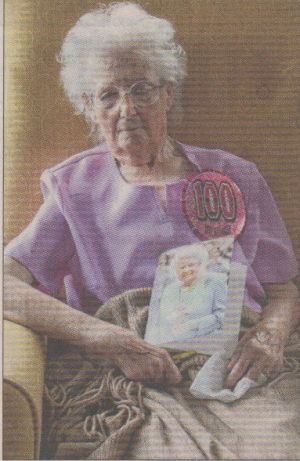 Mrs Margaret Mackay on 3 October 2014, celebrating her 100th birthday