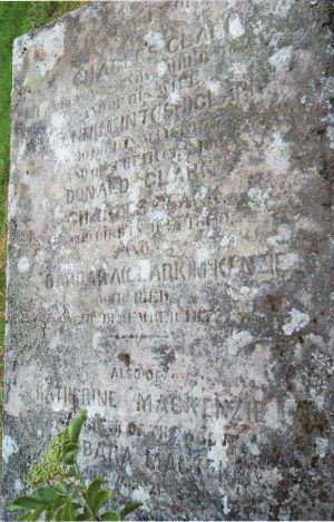 Zoom in The grave of Barbara (Clark) Mackenzie, her parents, her brothers and her daughter.