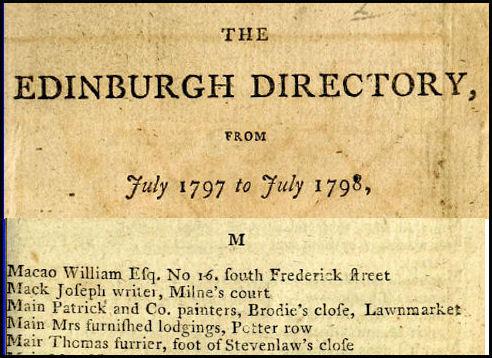 Listing of William Macao in the Edinburgh Directory