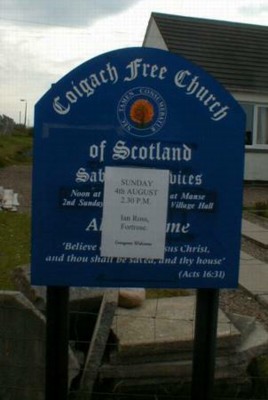 Coigach Free Church of Scotland sign