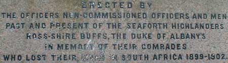 Dingwall Boer War Memorial plaque No. 1
