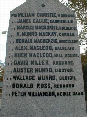 Edderton War Memorial - names of fallen