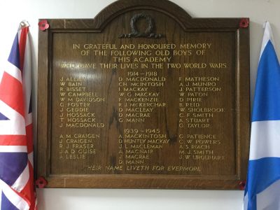 Zoom in Fortrose Academy war memorial plaque