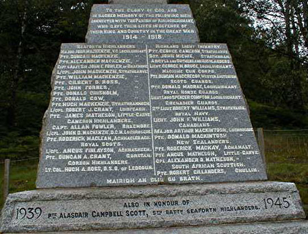 Garve War Memorial - Inscriptions