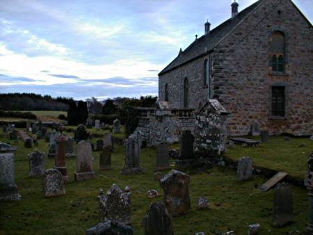 Zoom in Kilmuir Easter kirk.