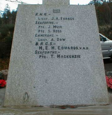 Knockbain (Munlochy) War Memorial - inscriptions on back