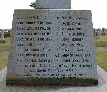 Zoom in The West face panel of Nigg War memorial
