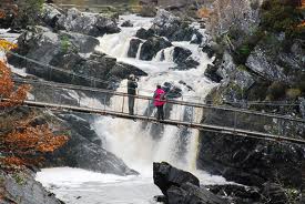 Zoom in Footbridge at Rogie falls