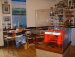 Models of an oil rig and a lifeboat.