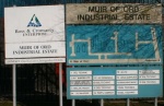 The Industrial Estate notice board, at the south end of the village, showing the plan of the estate.