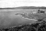 View from Castlecraig Hill showing accommodation ships and caravans.