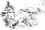 Approaching the summit of Knockfarrel from Strathpeffer. An etching by Allan Haldane.
