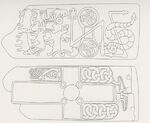 This is a copy of the sketch created by Jim Buchanan to show the two faces of the Pictish Stone as it would have been when created. © NOSAS